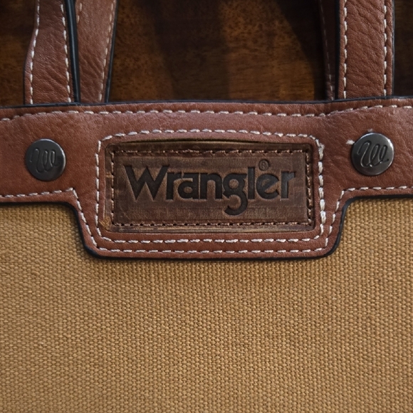 Wrangler Tan and Brown Canvas And Leather Tote Bag - Picture 4 of 17